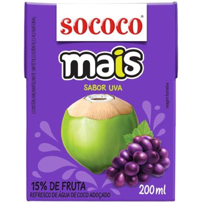 ÁGUA DE COCO SABOR UVA MAIS SOCOCO 200ML