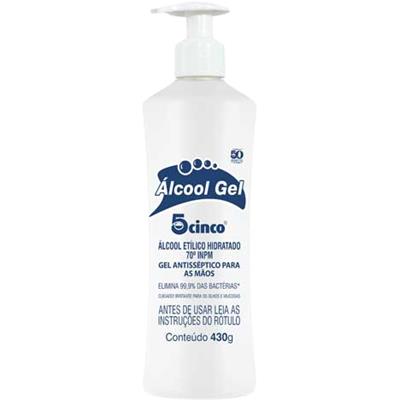 ÁLCOOL ANTISSÉPTICO PARA AS MÃOS 5 CINCO 430G