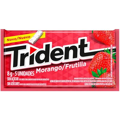 CHICLETE SEM AÇÚCAR SABOR MORANGO TRIDENT 5UN