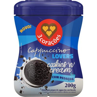 CAPPUCCINO SOLÚVEL COOKIES CREAM 3 CORAÇÕES 200G